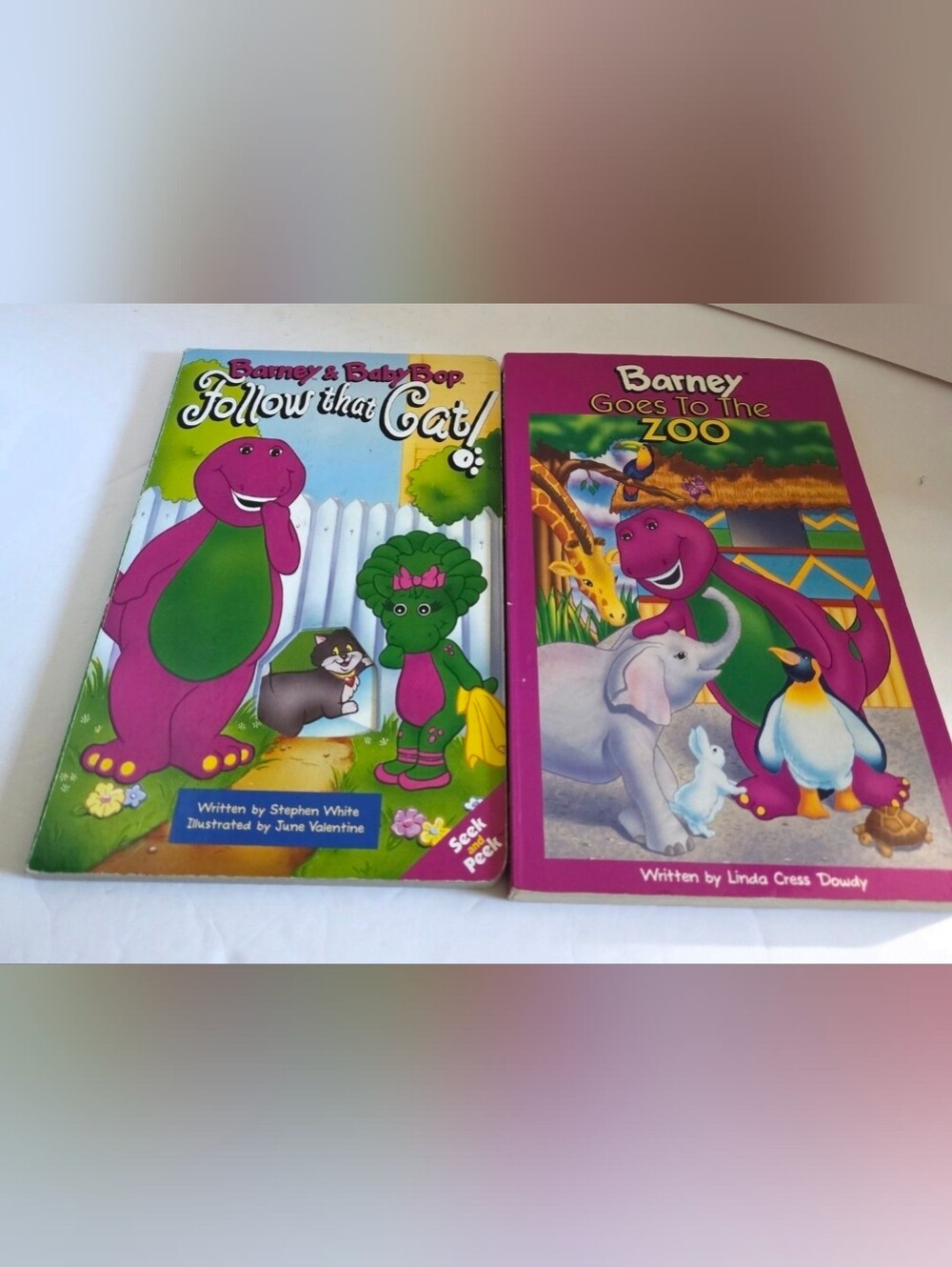 Barney Goes to the Zoo 1993 & Barney & Babybop Follow The Cat BoardBooks VINTAGE